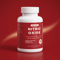 Enlyven Nitric Oxide bottle, studio hero on deep crimson