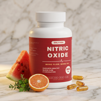 Enlyven bottle on marble with watermelon, citrus and capsules — L-citrulline sources